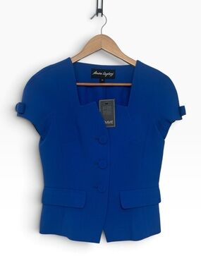 Sandra Angelozzi Cobalt Blue Structured Short Sleeve Blazer | Size 34 XS